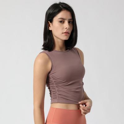 2023 Women's European & American Yoga Sports Vest with Side Waist Folds & Navel Cutout