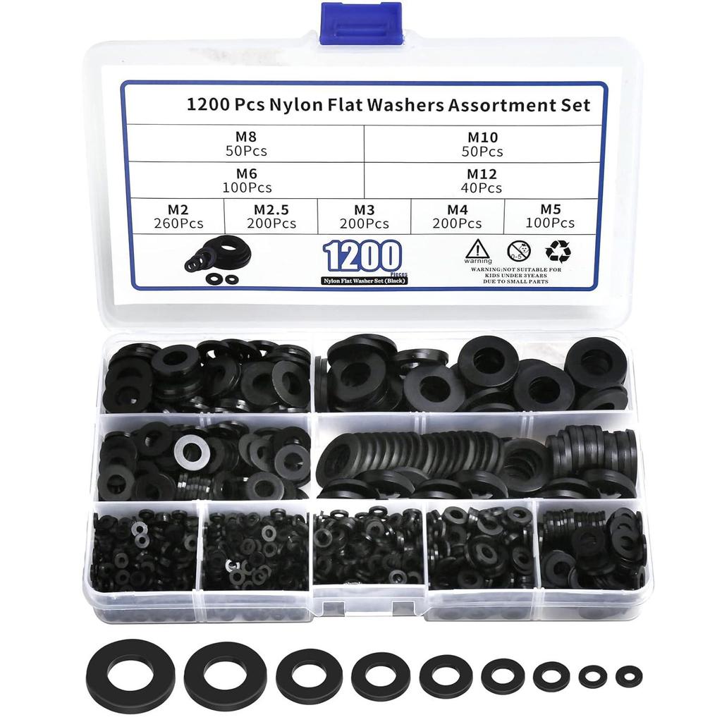 900/1200pcs Nylon Insulating Flat Washer Set with Plastic Gasket