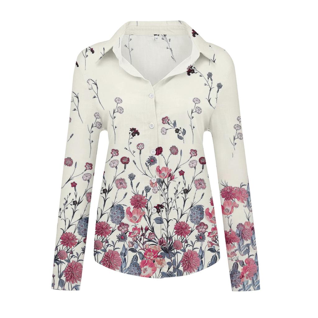 Women's Fashionable Casual Loose Floral Print Long,sleeved Shirt