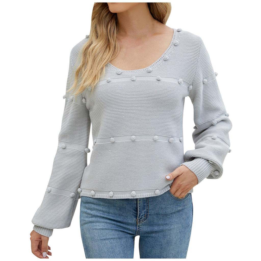 Women's  And Winter  Solid Round Neck Long Sleeve Knit Sweater Pullover Sweater