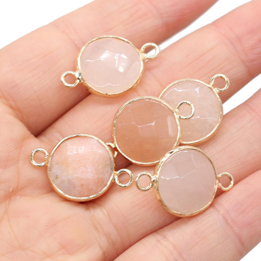 5 Stück Naturstein-Verbinder-Anhänger, runde Quarz-Verbinder für DIY-Armbänder, Halsketten, Ohrringe, Schmuckherstellung, Zubehör, 15 x 24 mm
