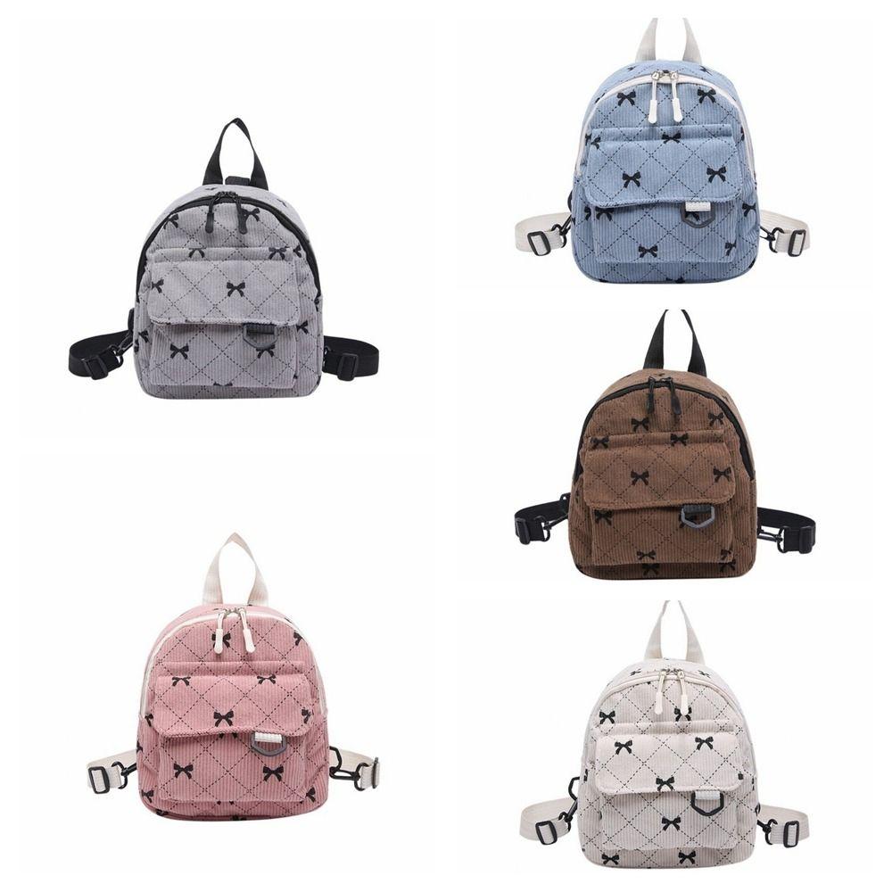 Lightweight Shoulder Bag Corduroy Bow Rucksack Cute Student School Bag Women