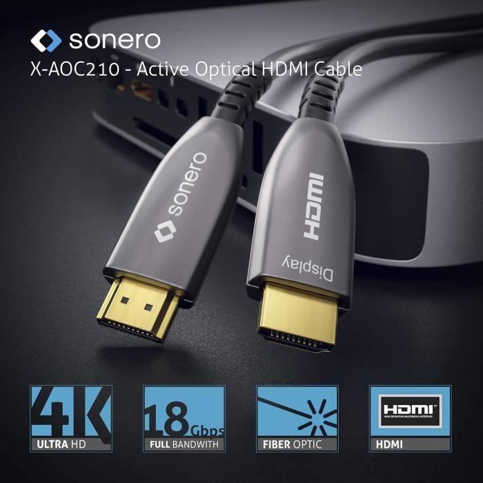 Câble hdmi - sonero - 10m - fibre optique hybride - uhd 2160p - 4k60hz hdr