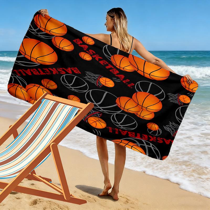 Basketball Print Beach Towel, Large Soft Quick Dry Towel for Beach Camping Swimming