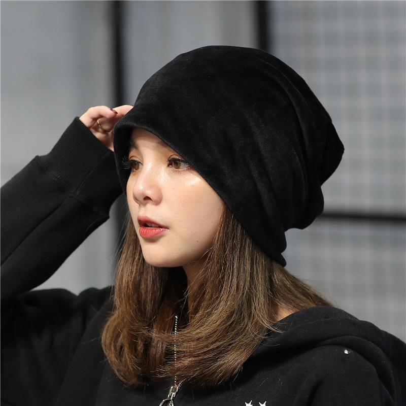 

Зимняя плюшевая шапка-пуловер в корейском стиле с защитой ушей - Супермягкая однотонная повседневная повязка на голову Single Use чёрный