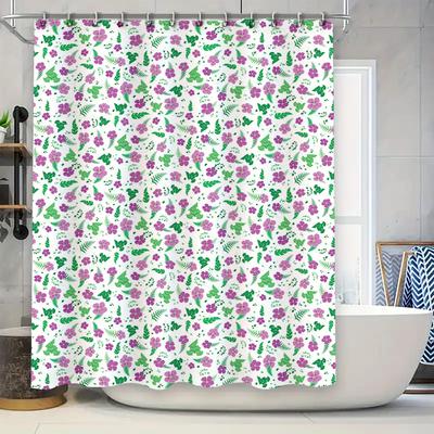 Delightful Floral Shower Curtain Purple Green Pattern Polyester Fabric Perfect for Bathrooms Decor Ready-to-ship