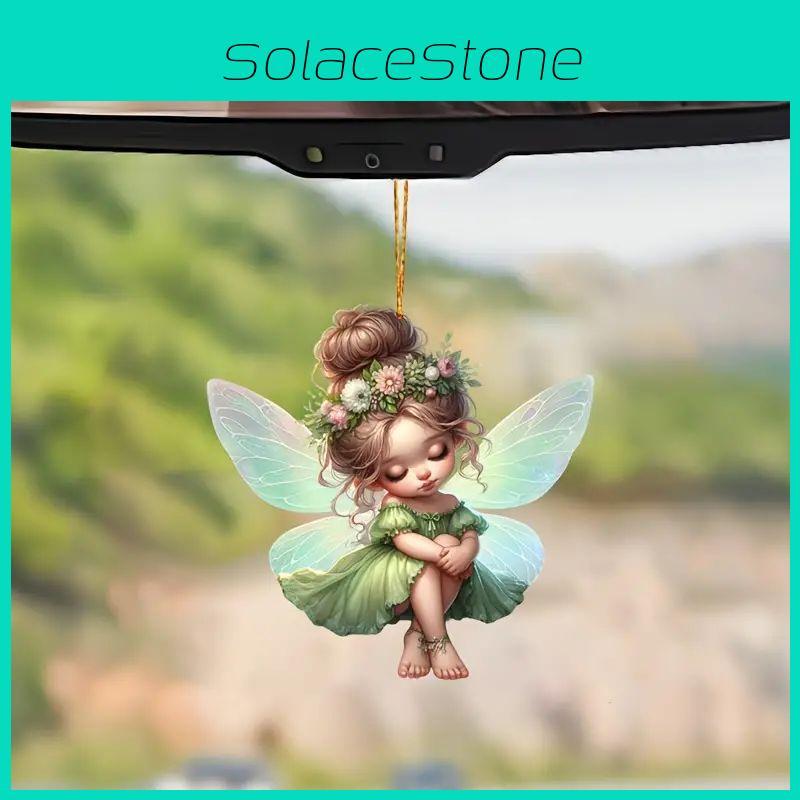 Charming Green Fairy Acrylic Car Rearview Mirror Decoration Keychain With Cartoon Style