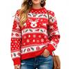 Womens Winter Knit Sweater With 3D Deer Snowflake Round Neck Loose Fit Long Sleeve Pullover