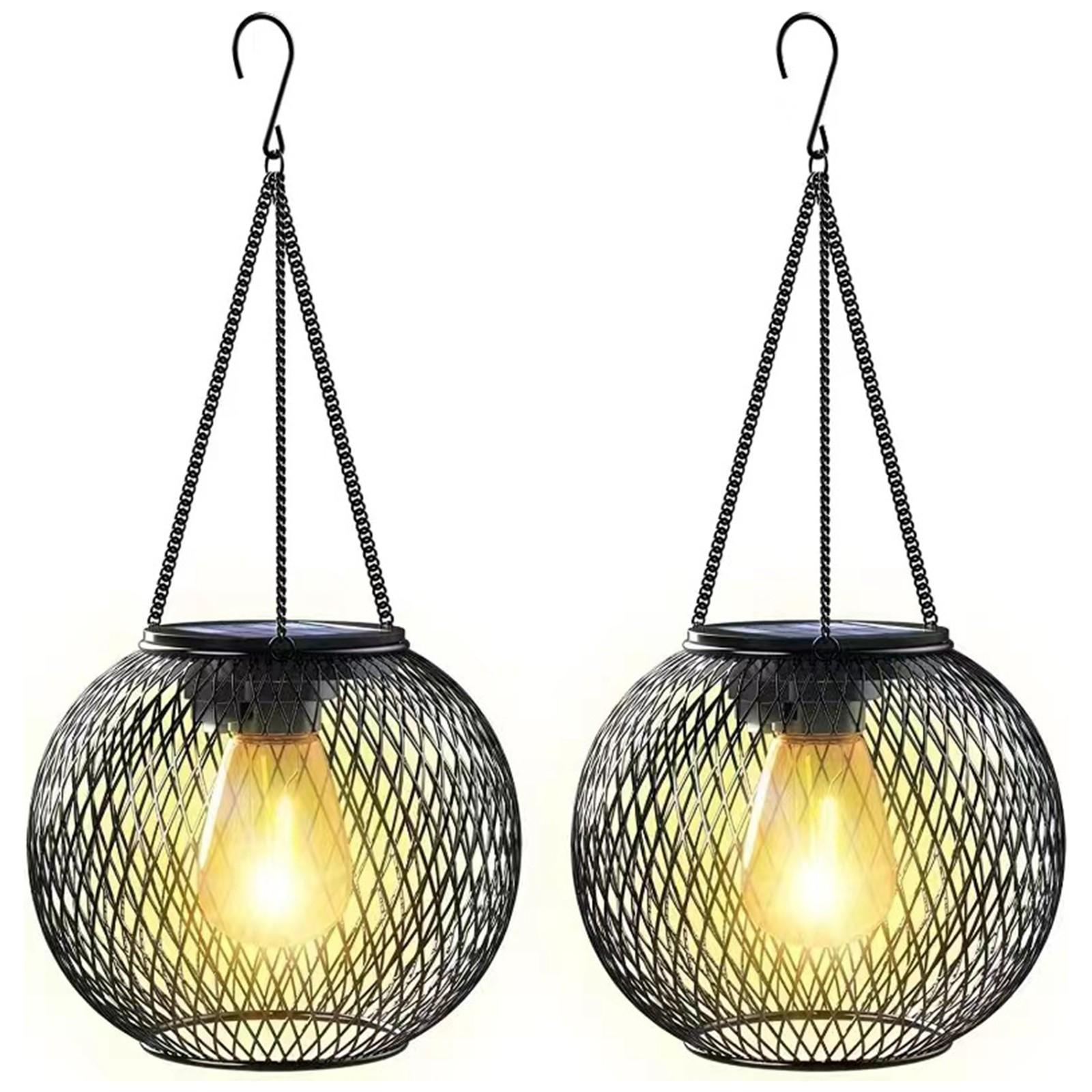 

Кованое железо на солнечной батарее, подвесной светильник в стиле ретро, украшение для двора и сада на открытом воздухе, выдолбленный, супер яркий One Size чёрный