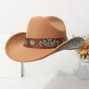 Bohemian-style Suede Western Cowboy Hat with a Rolled Brim, Ethnic-inspired Felt Hat for Men, Women, and Couples