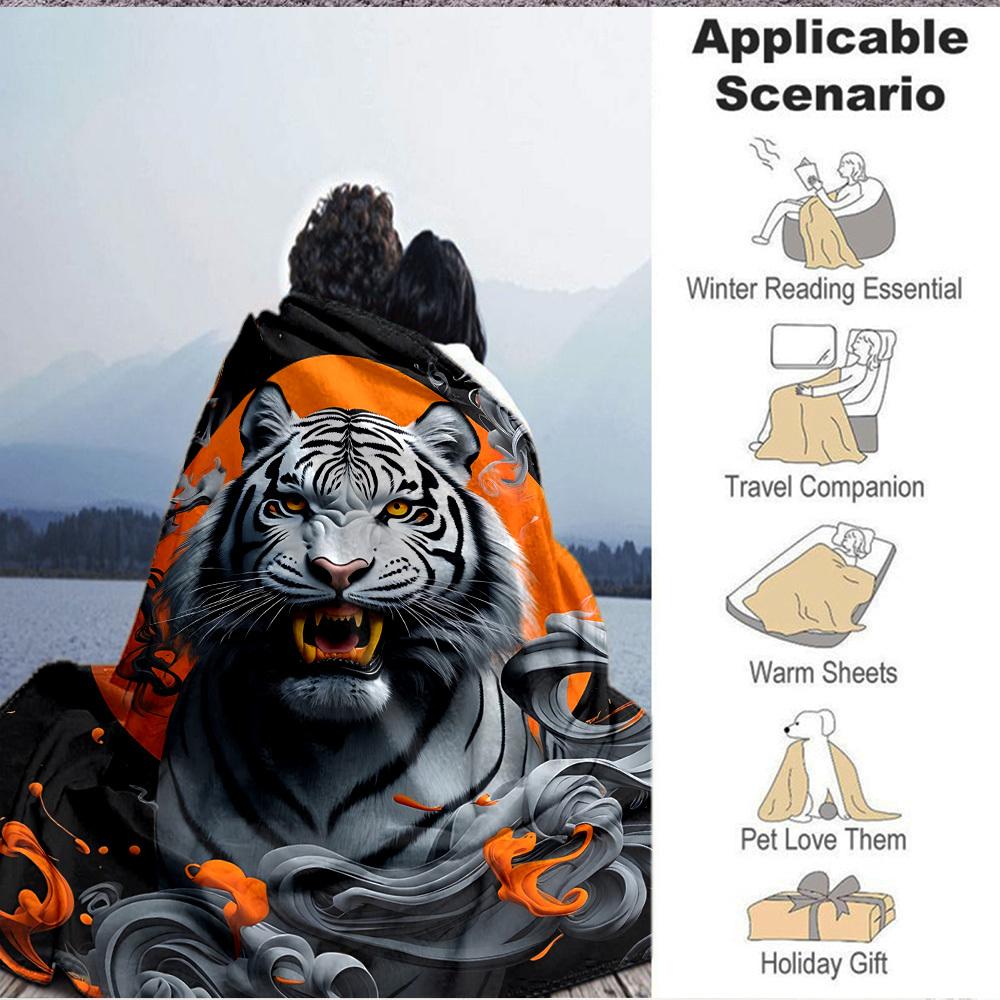 1pc Tiger Print Blanket Lightweight Flannel Blanket Throw Blanket For Sofa, Bed, Travel, Camping Yy2509026190