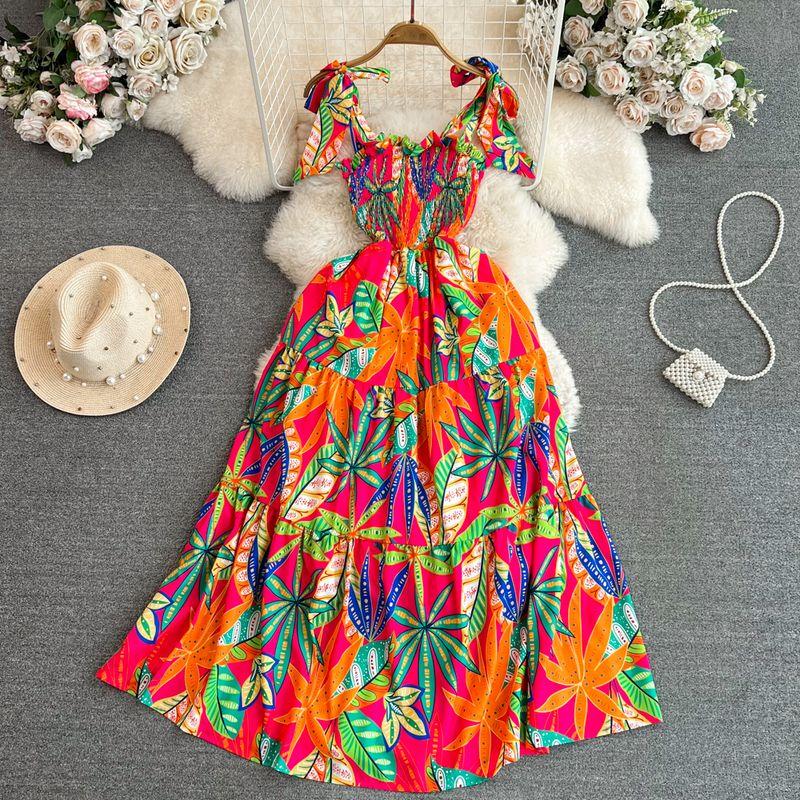 

Women s Clothing Fashion Print Summer New Suspender Dress Orange S