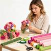Crepe Paper Flower Supplies Set with 10 Rolls, 100 Green Wire Stems, Tapes, Scissors Adhesive Stick for Home Decorations