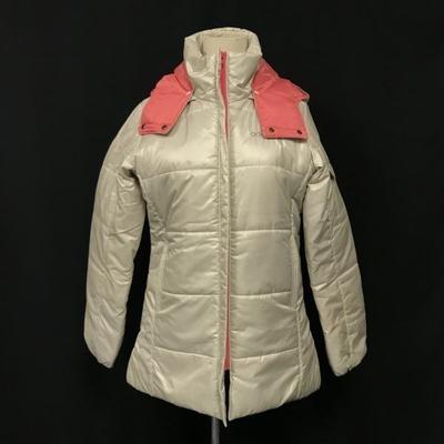 Made In Japan Removable Hood Padded Jacket L Women White/Pink Logo Embroidery(USED)