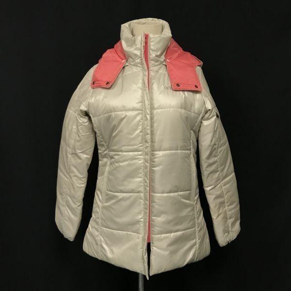 

USED/Made in Japan adidas Removable Hood Padded Jacket L Women White/Pink Logo Embroidery