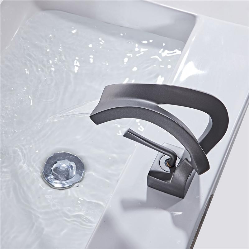 Tuqiu Black Basin Faucet Gray Bathroom Mixer Tap Brass Lavotory Faucet Washbasin Faucet  Hot and Cold Elegant Crane For Bathroom