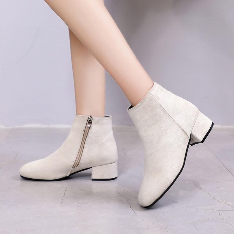 Martin boots women's boots autumn women's fashion retro thick heel medium heel solid color round head casual thin short boots