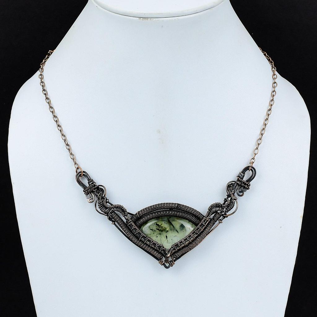 Moss Prehnite Necklace Copper Wire Wrapped Necklace Handmade Adjustable Chain Necklace Copper Jewelry Wire Wrapped Gemstone Jewelry For Gift