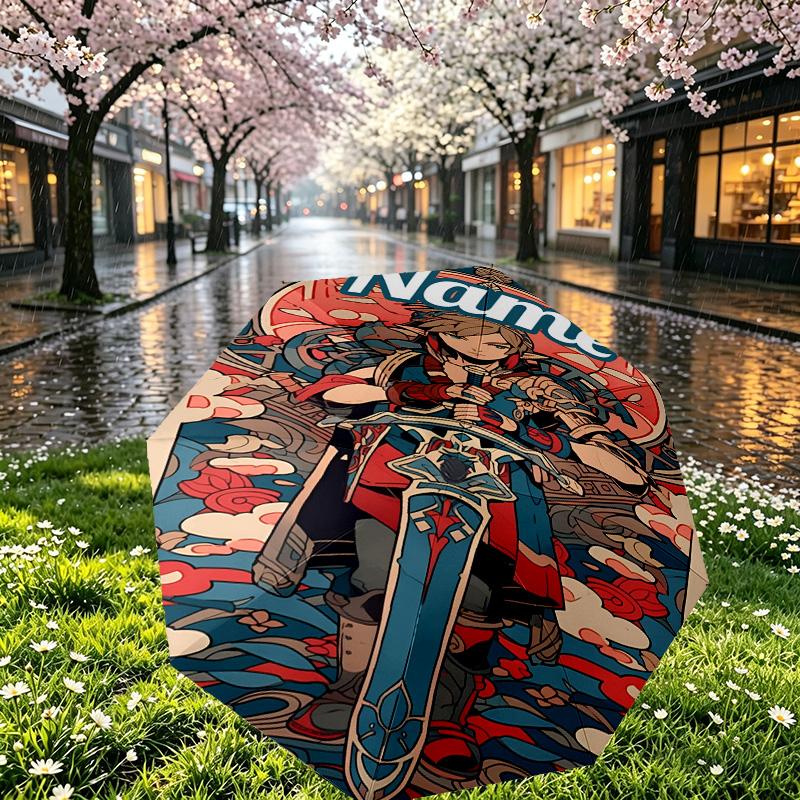 Custom Name Personalized The Legend of Zelda Print Umbrella, Auto Open Close, 8‑Rib Sturdy Frame, Commute Camping Hiking Use, Birthday Gift