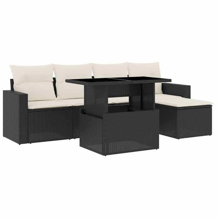 VidaXL Salon de jardin 6 pcs avec coussins noir résine tressée 3267236