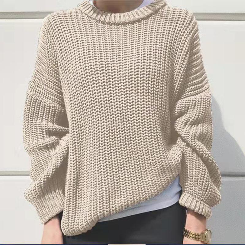 Autumn and winter new casual simple coarse needle long sleeved round neck loose knit pullover sweater for women 3502