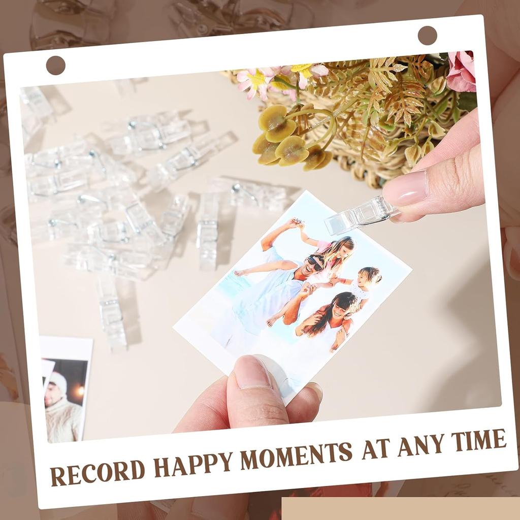 200 Pcs Mini Clothesp Plastic Clear Clips Tiny Photo Clips Multi-Function Small Clothesp for Hanging String Fairy Lights Picture Photo Paper Binder