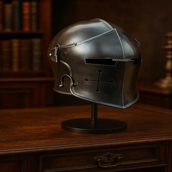 Handmade 16 Gauge Steel Black Barbuda Helmet with Stand Medieval Knight Armor Decorative