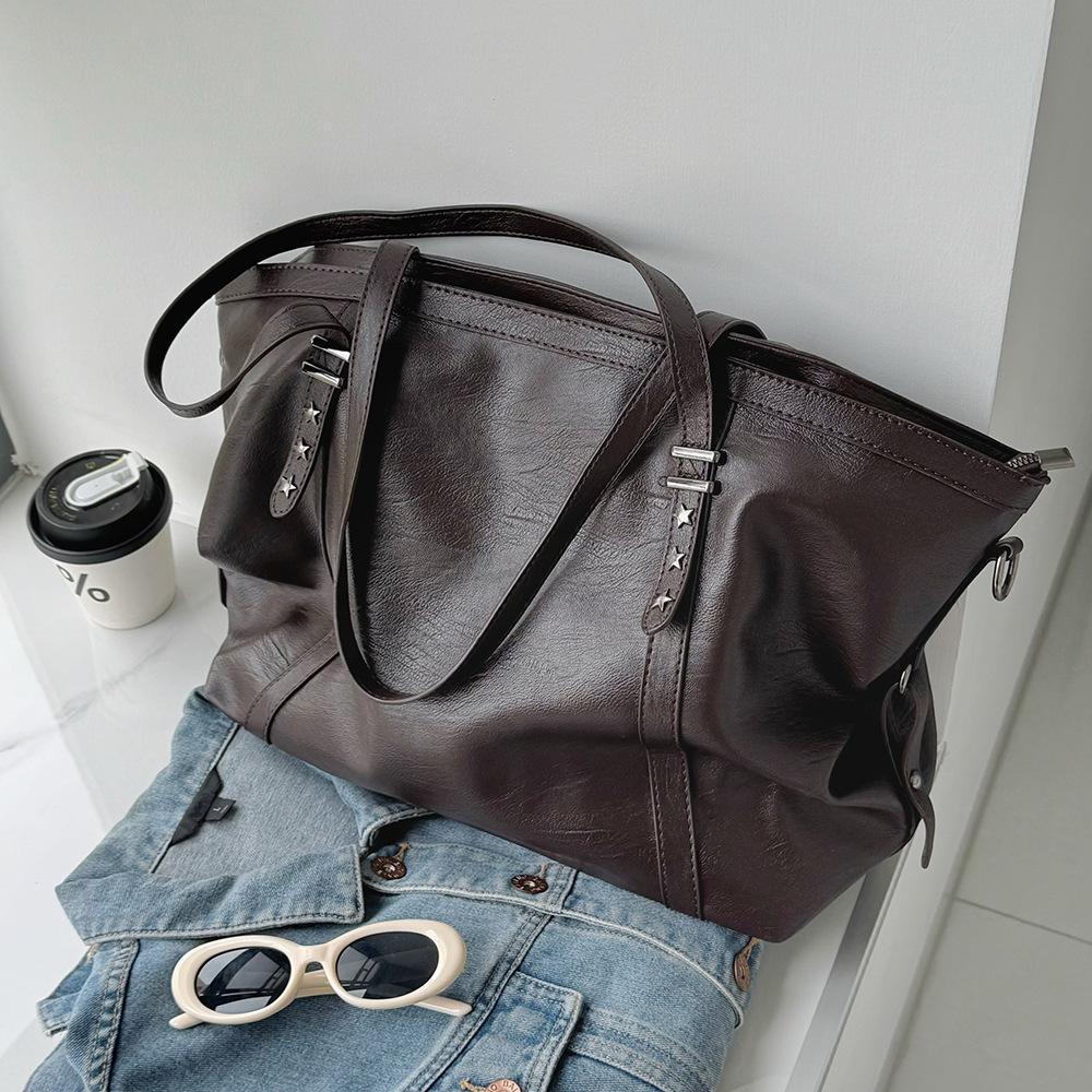 

Large Sized Tote Bags for Women Soft PU Leather Pure Color Large Capacity Shopper Shoulder Crossbody Bag Quality Handbags кавовий