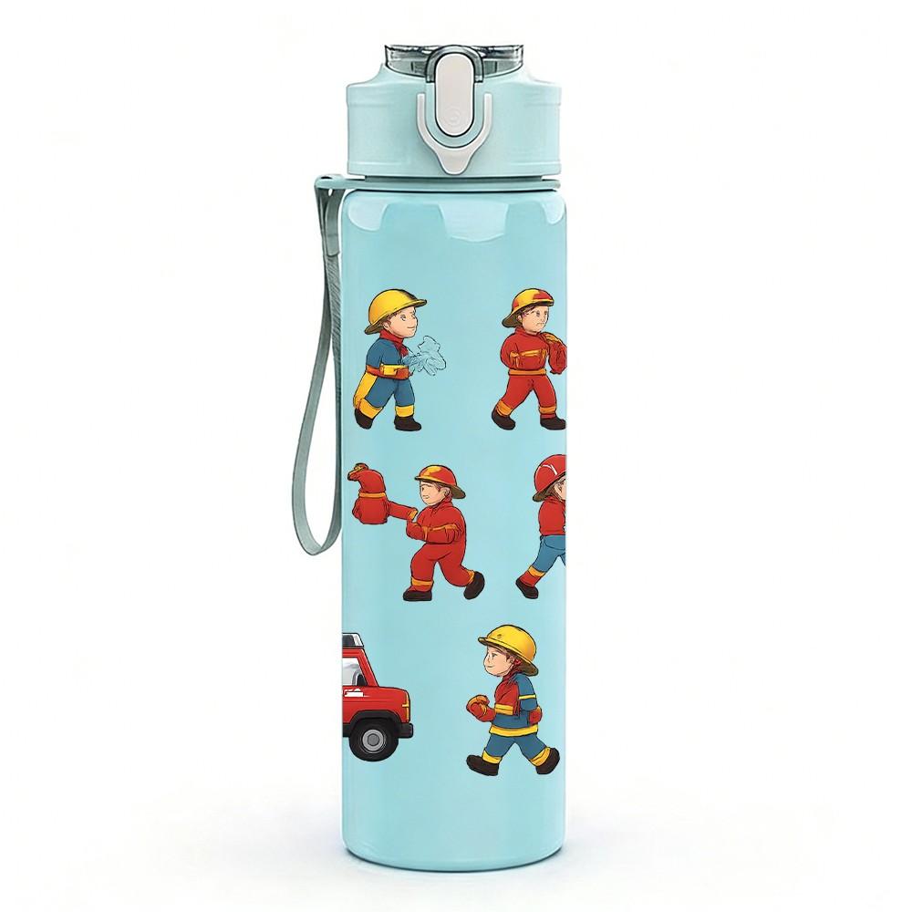 1PC Toy Truck Character Sticker Pack 750ml Color Plastic Sports Water Bottle Leakproof Flip Straw Lid Suitable for Sports Office Home Use