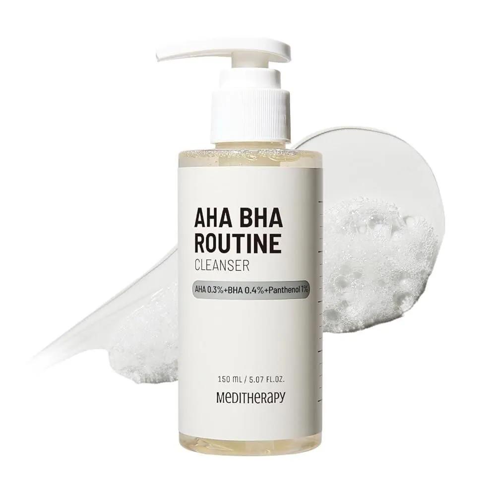 MEDITHERAPY Aha Bha Routine Cleanser 150ml (5.07 oz) - Gentle gel-type face wash for sensitive skin, deep pore and blackhead remover