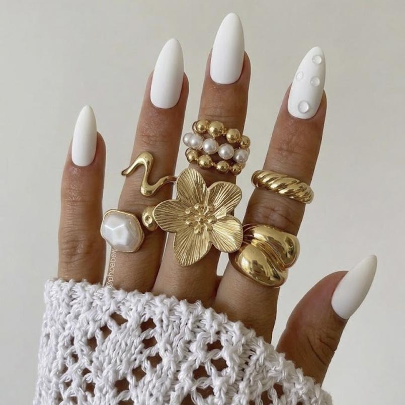 Ingemark 6Pcs/Set Vintage Creative Flower Metal Rings Women Wedding Boho Imitation Pearls Knuckle Ring Fashion Jewelry Steampunk
