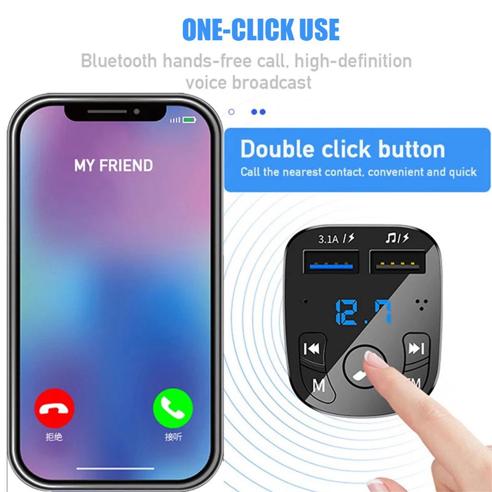Biloplader FM-sender Bluetooth Audio Dobbelt USB Bil MP3-afspiller autoradio Håndfri Oplader 3,1A Hurtigoplader Biltilbehør
