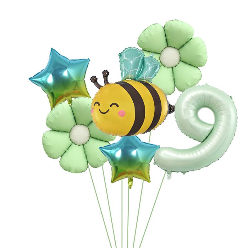 6Pcs Bee Daisy 40Inch Number Foil Balloon Set 1-9 Years Old Birthday Anniversary Graduation Baby Shower Party Decoration