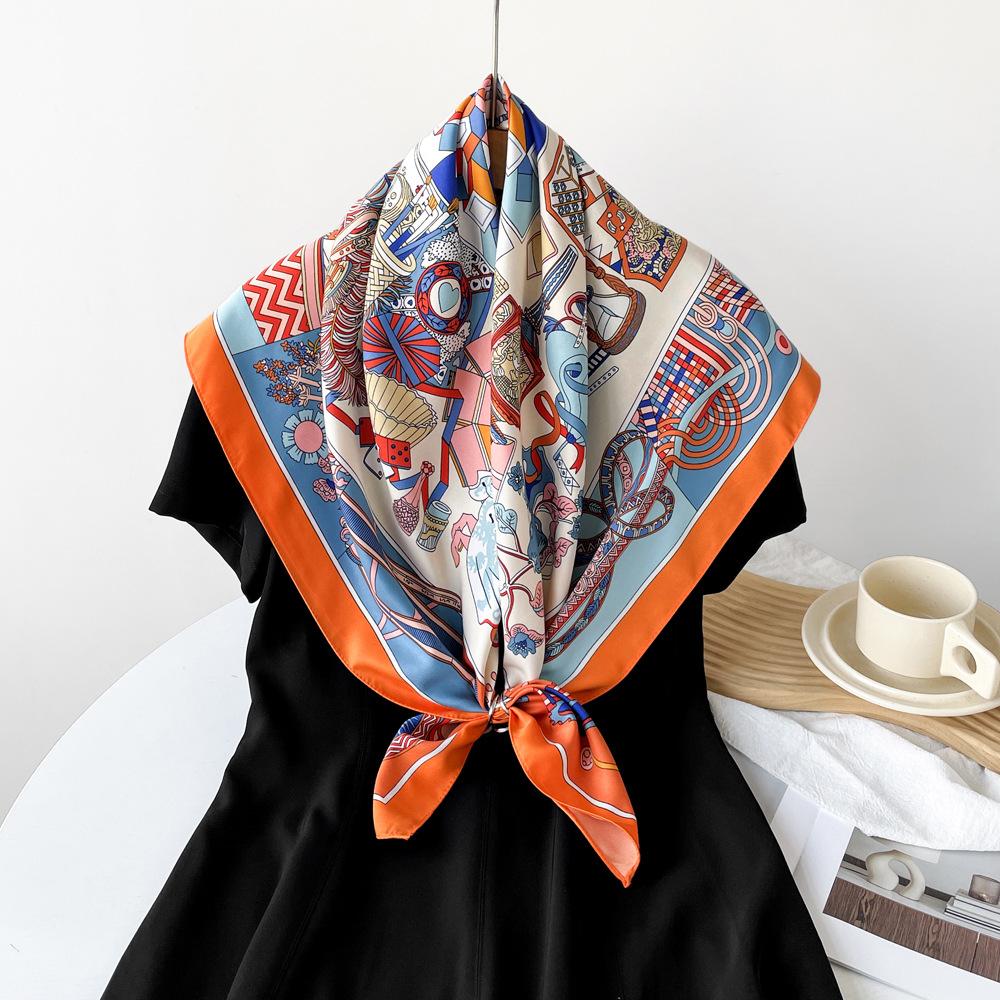 Silk Scarf  Imitation Silk Scarf  Retro High-end Scarf  Tied Hair  Light Breathable  Soft Shawl Scarf