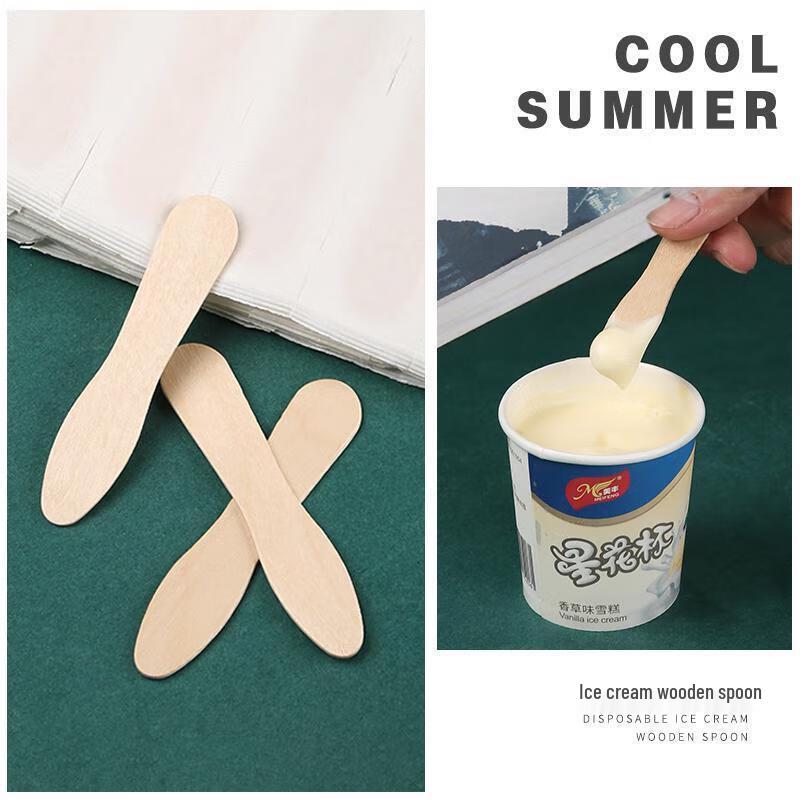 Disposable Individually Wrapped Bamboo Ice Cream Spoons, 7.5cm