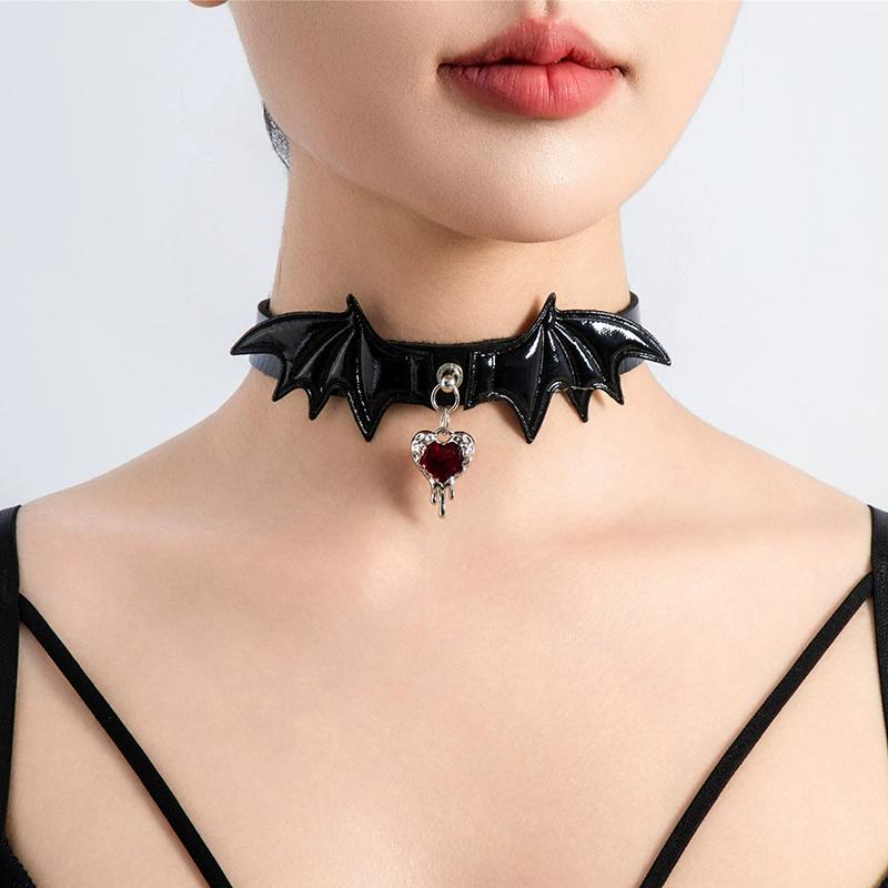 Gothic Punk Black Leather Choker Necklace for Women Red Heart Cross Charm Pendent Necklace Y2K Jewelry Unisex