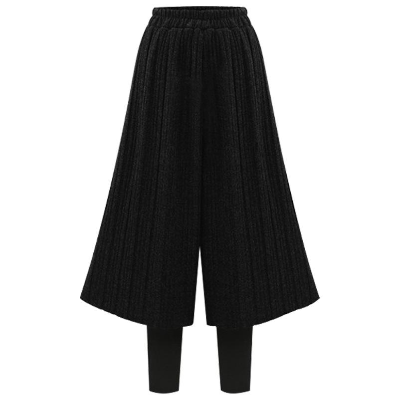 

Fleece Thickened Fake Two-piece Leggings Women s Autumn and Winter Korean Version Wide-leg Loose Large-size Pants M чёрный