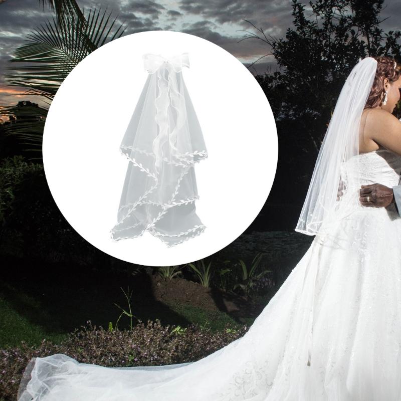 Wedding Tulle Bridal Layered Veil with Vine Trim&Bowknot Elegance Bride Supplies