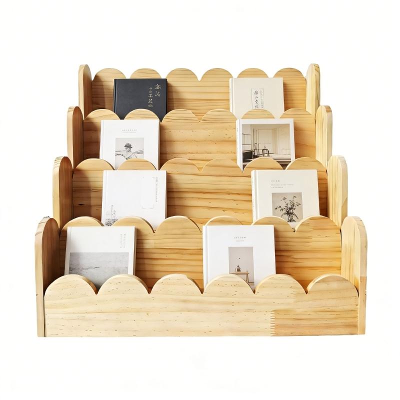 Natürlicher Holz Kinderbuchständer mit 4 Fächern, ideal für Schlafzimmer, Klassenzimmer und Spielbereiche