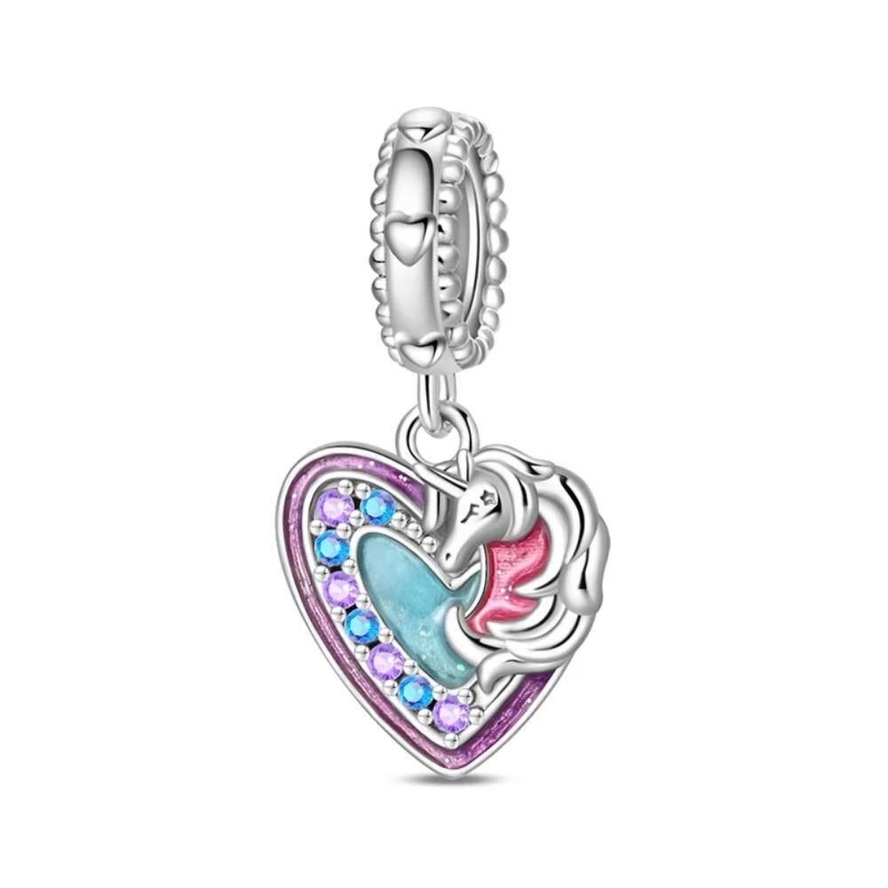 925 Silver Unicorn Pendant Noctilucent Charm Bead DIY Princess Bracelet Colorful Jewelry Gift for Women