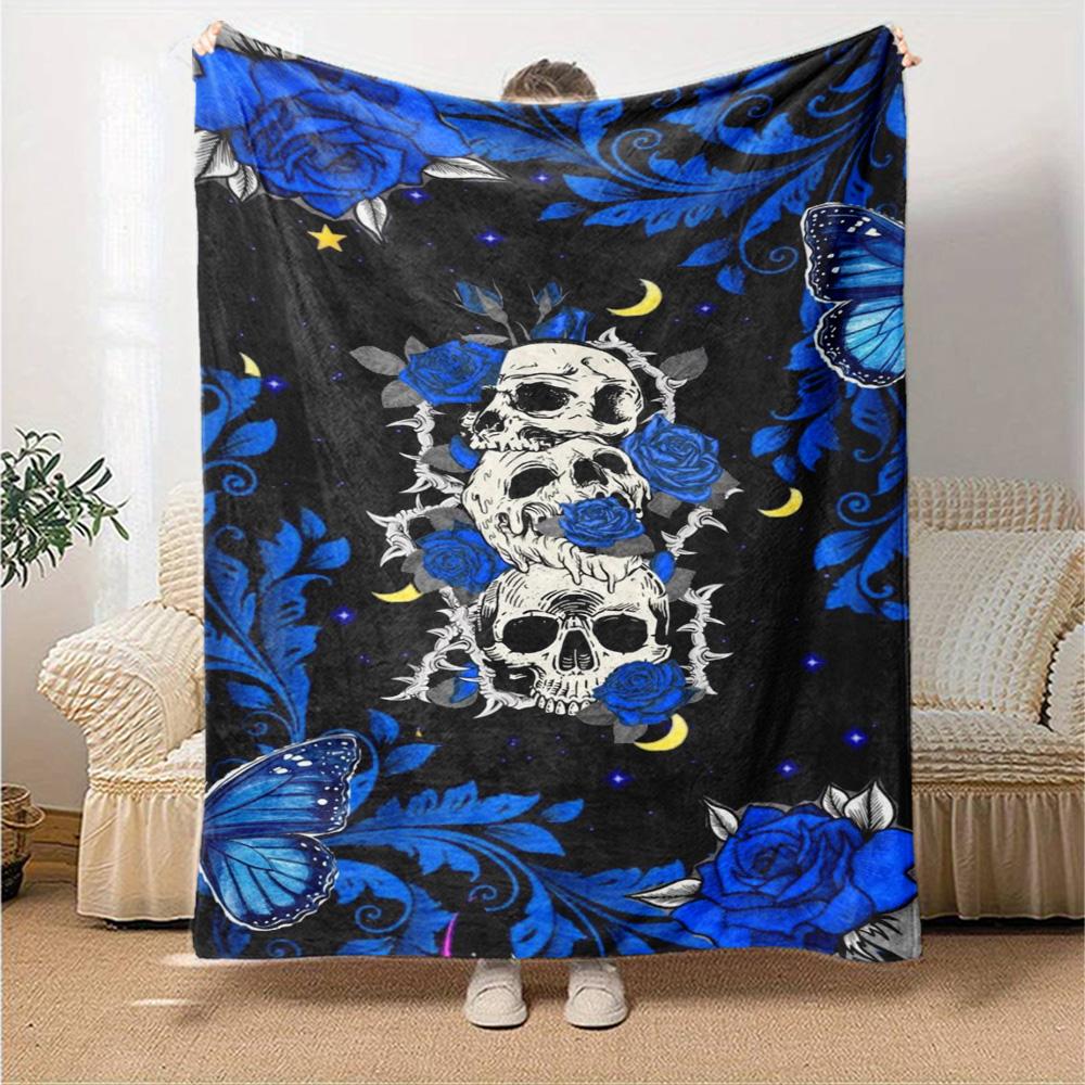 Gotische Schedel Print Flanellen Deken Hoge Kwaliteit Warm Comfortabel Deksel voor Alle Seizoenen Perfect voor Cadeaus Huisdecoratie