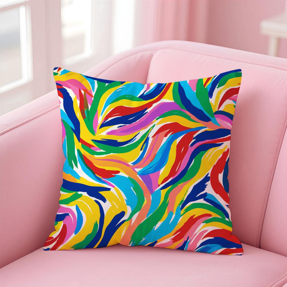 Abstract Colorful Cushion Cover Soft Plush Throw Pillow Cushion CoverDoubleSided Printed Pillow Case for Sofa Home Decor