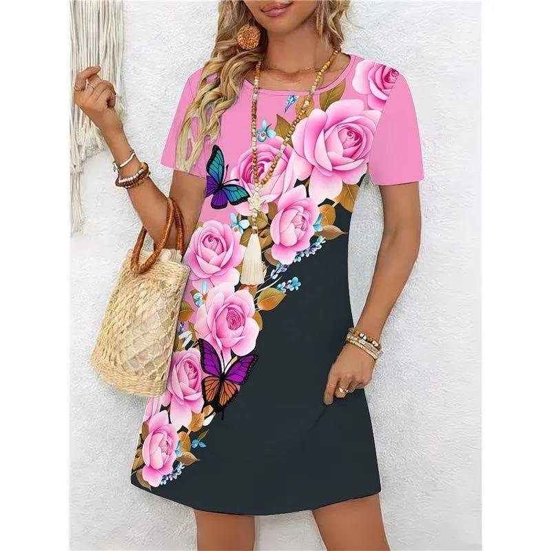 Summer Women's 3D Printed Short-sleeve Dress Is Fashionable, Versatile, Breathable, Trendy and Casual