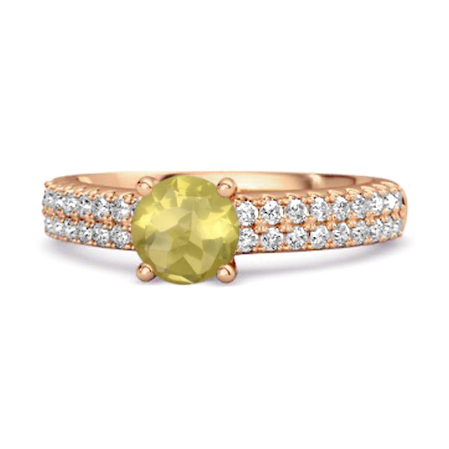 

Lemon Quartz Double Pave Band Ring - 925 Sterling Silver Rose Gold Vermeil 6 рожевий колір золота
