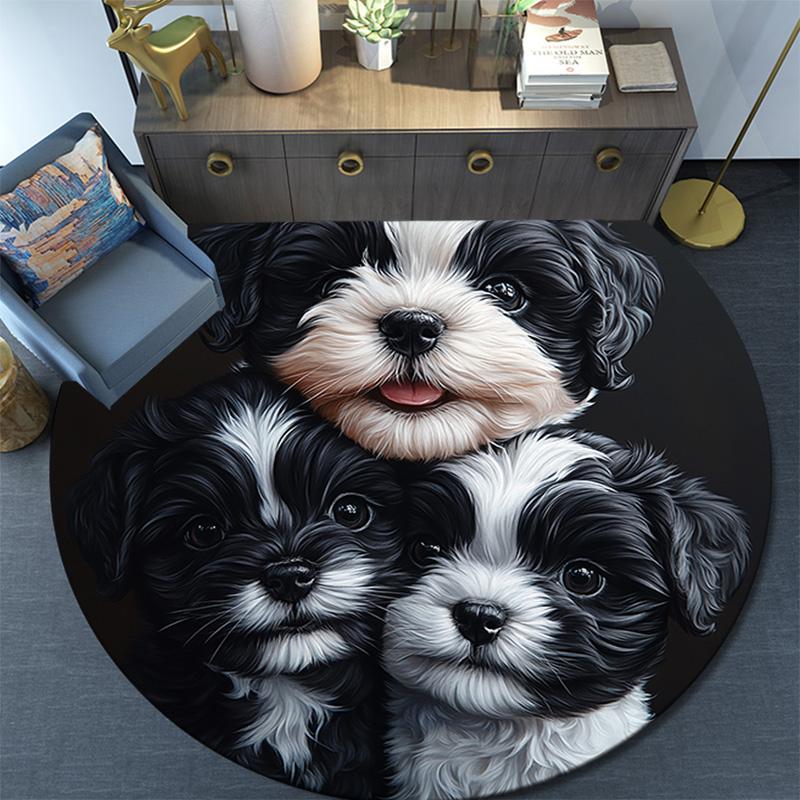 Shih Tzu Round Area Rug,Carpet Rug for Living Room Bedroom Sofa Playroom Decor,Non-slip Floor Mat