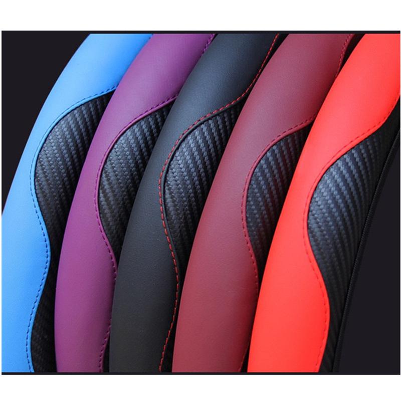 Carbon Fiber Car Steering Wheel Cover Universal 15 Inch Leather Elastic Steering Wheel Protector For Steering Wheel 38 Cm
