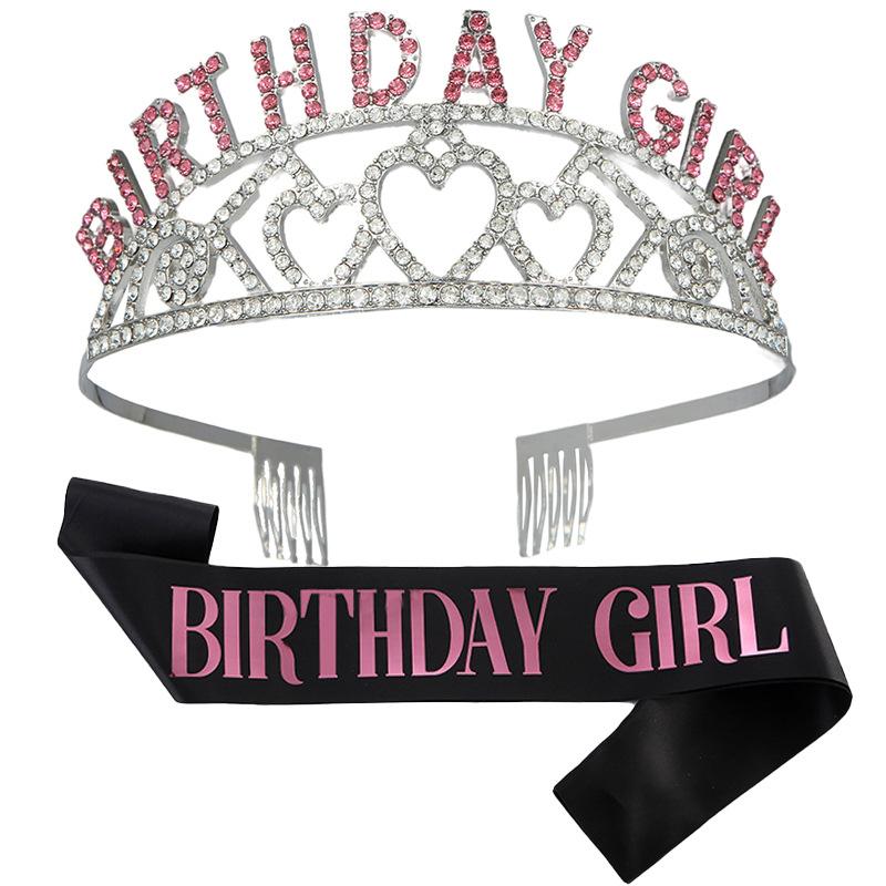 New European and American Crystal Letter Crown Birthday Girl Alloy Fashion Birthday Girl Headband Set 2026