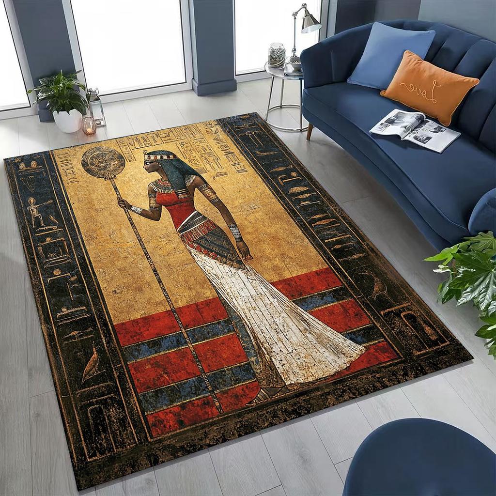 Ancient Egyptian Hieroglyphic Symbols Carved Murals Rug Carpet for Bedroom Living Room Sofa Doormat Decor,Kid Non-slip Floor Mat