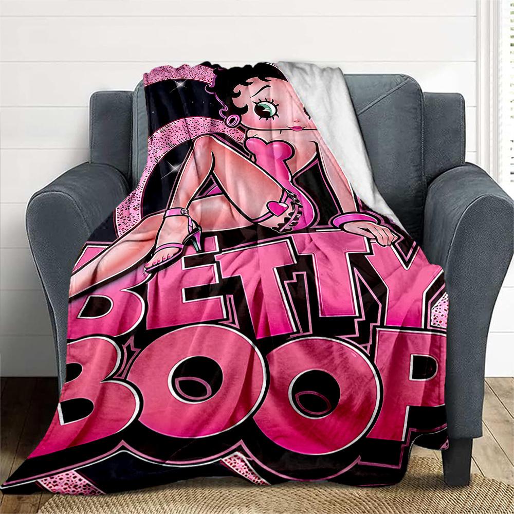 1PC Betty Boop, Classic Cartoon Outdoor Blanket Lightweight Flannel, Soft & Warm, All-Season Use for Sofa, Outdoor, Camping, Living Room, Office40