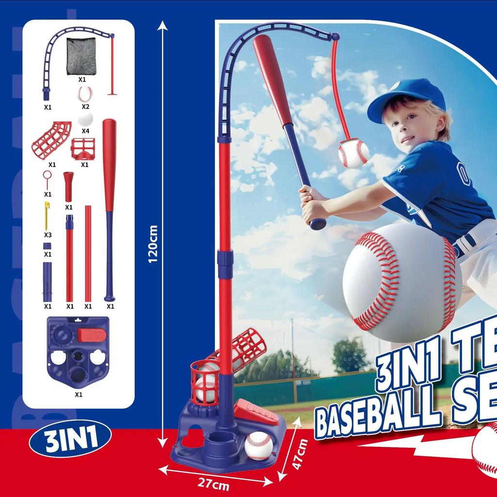 3 In 1 Baseball Toy Outdoor Sport Games Backyard Garden Catapult Launcher with Hanging Ball Stand/standing T-Ball/auto Launcher